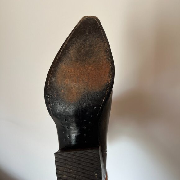 Vintage Frye Black Suede and Distressed Leather Tall Cowboy Boot, Size 8 - Picture 4 of 4